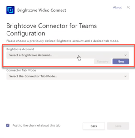 Brightcove 계정 선택