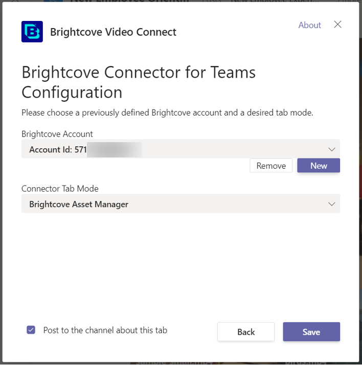 Brightcove 커넥터 구성 저장